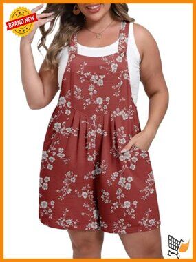 Plus Size Wide Leg Romper Jumpsuit with Pockets Adjustable Straps